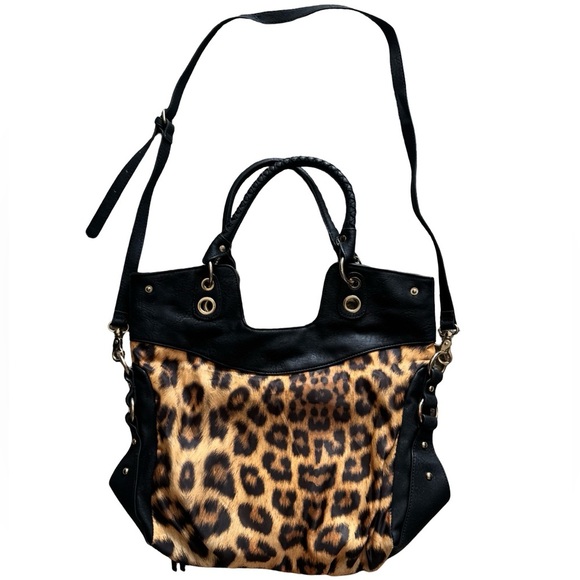 Jessica Simpson Leopard Print Tote / Shoulder Bag with Crossbody Strap - Picture 7 of 11